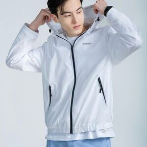 Calvin Klein white hooded windbreaker jacket